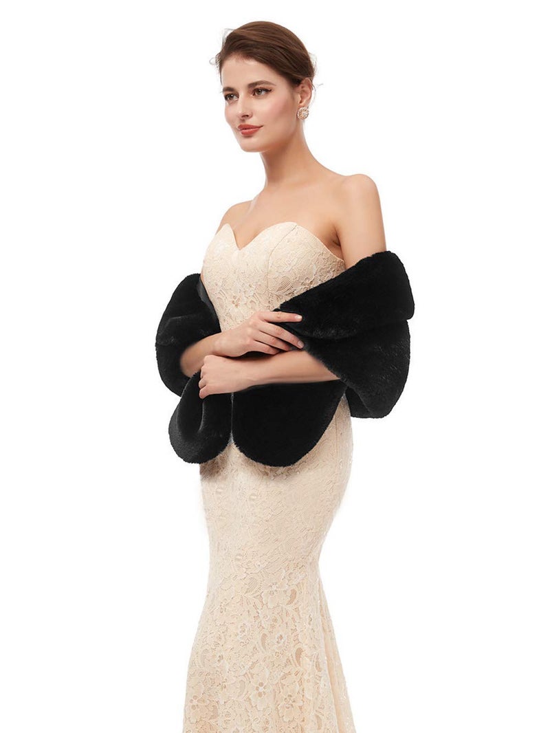 Jovono Women's Wedding Fur Wraps and Shawls Bridal Fur Stole and Scarves for Bridesmaid (Black) - Image 5
